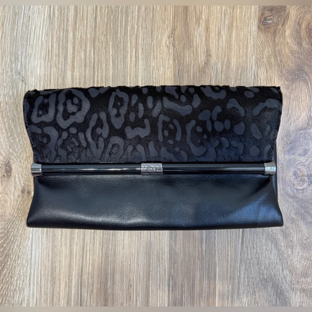 Diane von Furstenberg Black Leather Haircalf Clutch